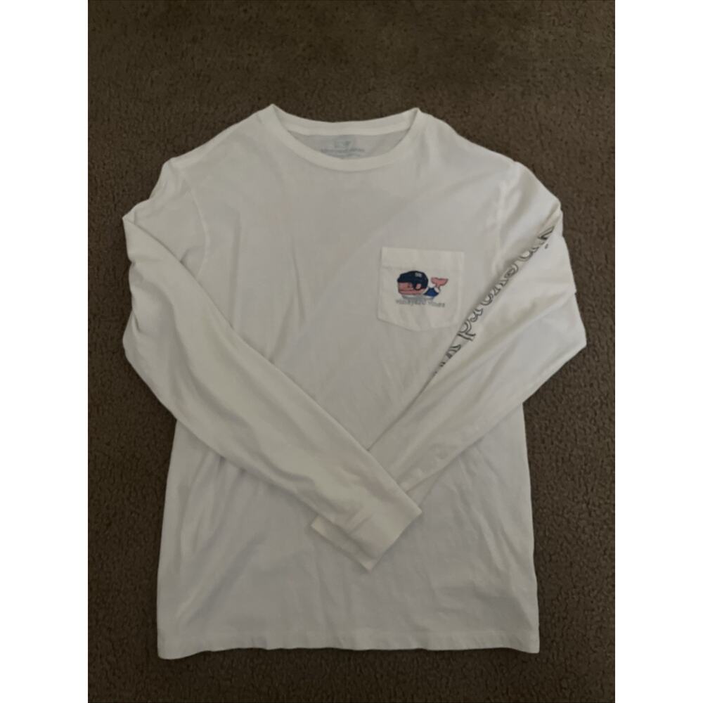 Vineyard Vines Men's White Pocket Whale Ice Hockey Long Sleeve T-Shirt Size S